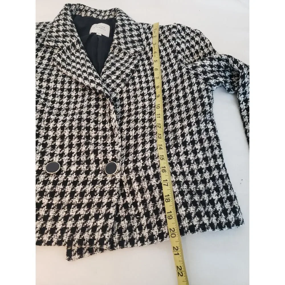 Vintage Blazer Suit Jacket Womens 12 Black White Houndstooth Cropped Tweed Paris - Picture 9 of 16